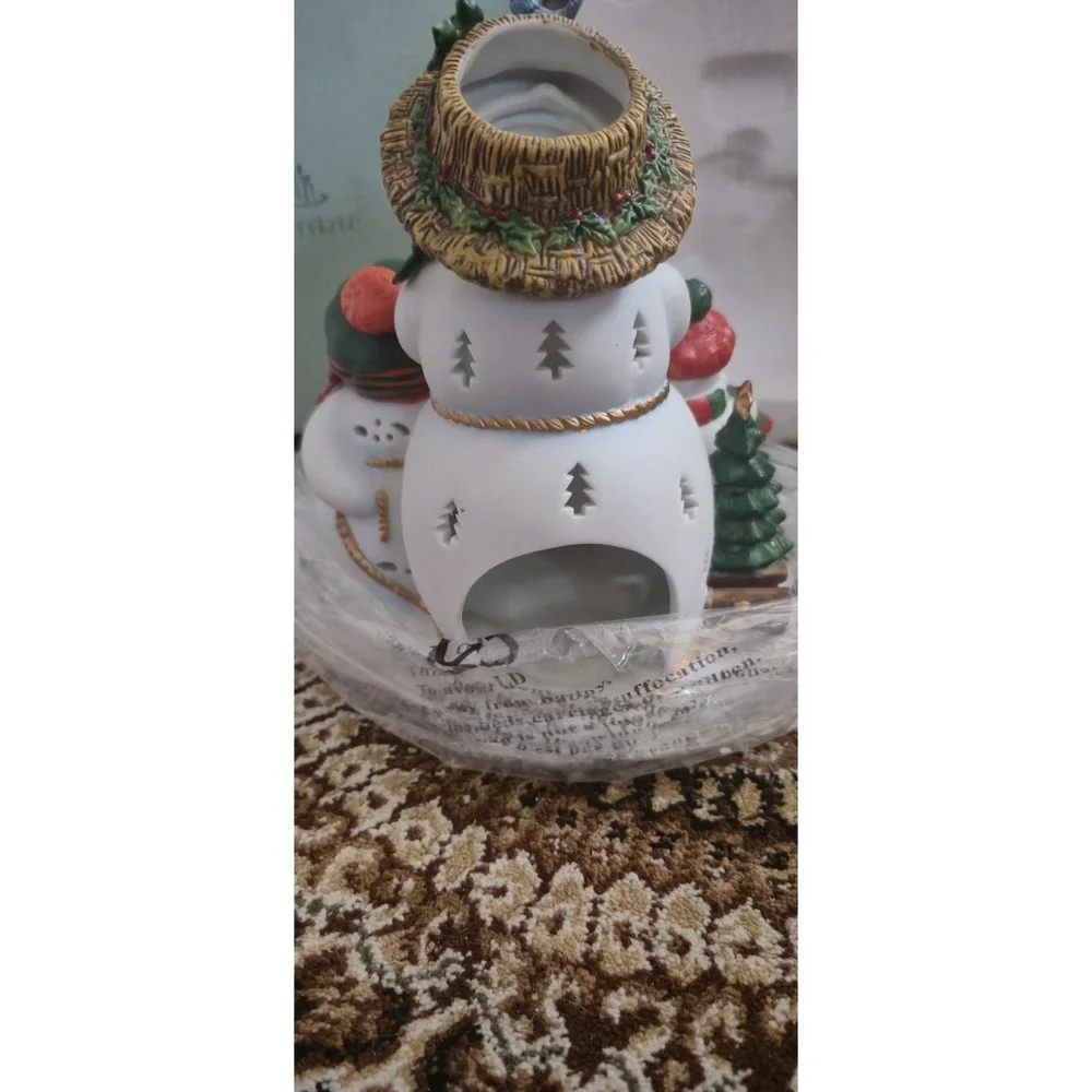 PartyLite Snowman Family Tealight Holder w/ Box Ceramic Christmas Decor - Picture 4 of 8